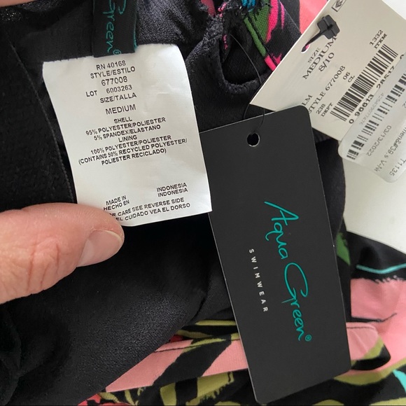 Aqua Green Black Floral V-Neck Angled Tiered Tankini Bathing Suit Swim Top - Picture 9 of 11